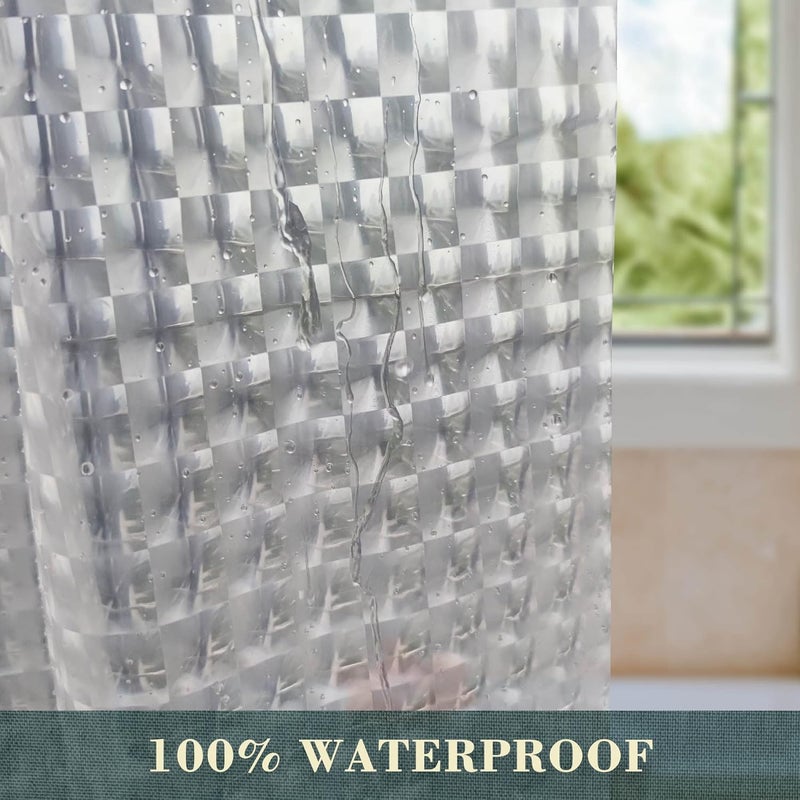 ABLUEN No Hook Shower Curtain or Liner - 8G Heavy Duty Grid Bathroom Shower Curtain No Hooks Required, Waterproof Plastic & PVC Free, Standard Size 71 x 74, Square - Image 3